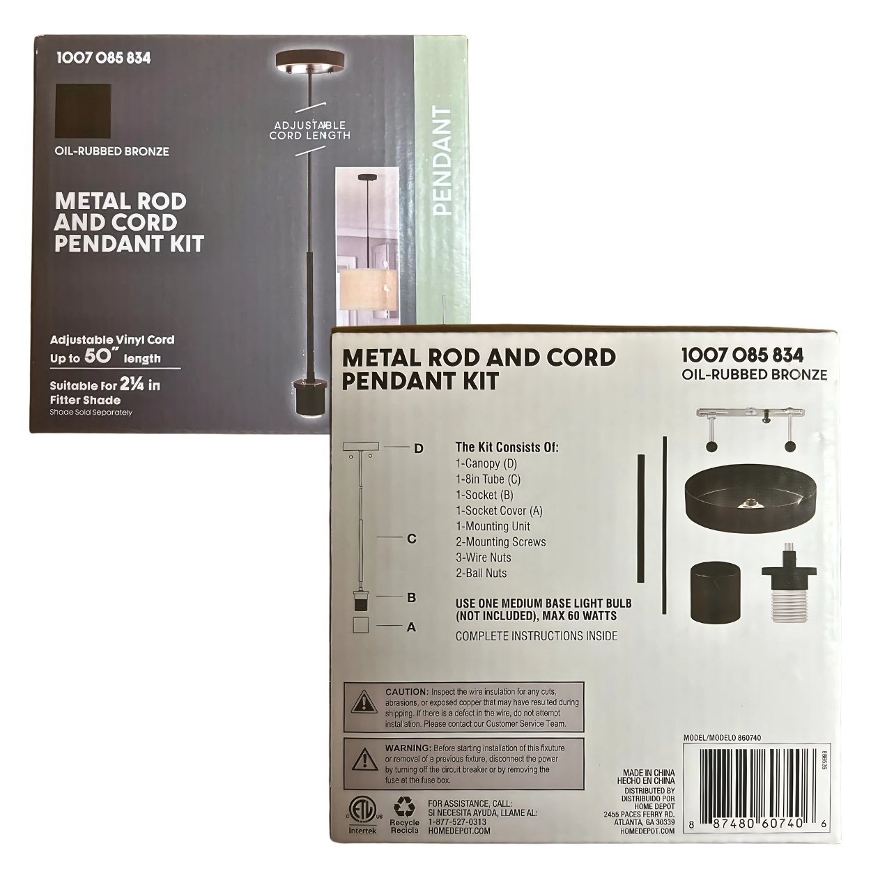 Oil-Rubbed Bronze Metal Rod and Cord Pendant Lighting (Pack of 4)