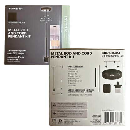 Oil-Rubbed Bronze Metal Rod and Cord Pendant Lighting (Pack of 4)