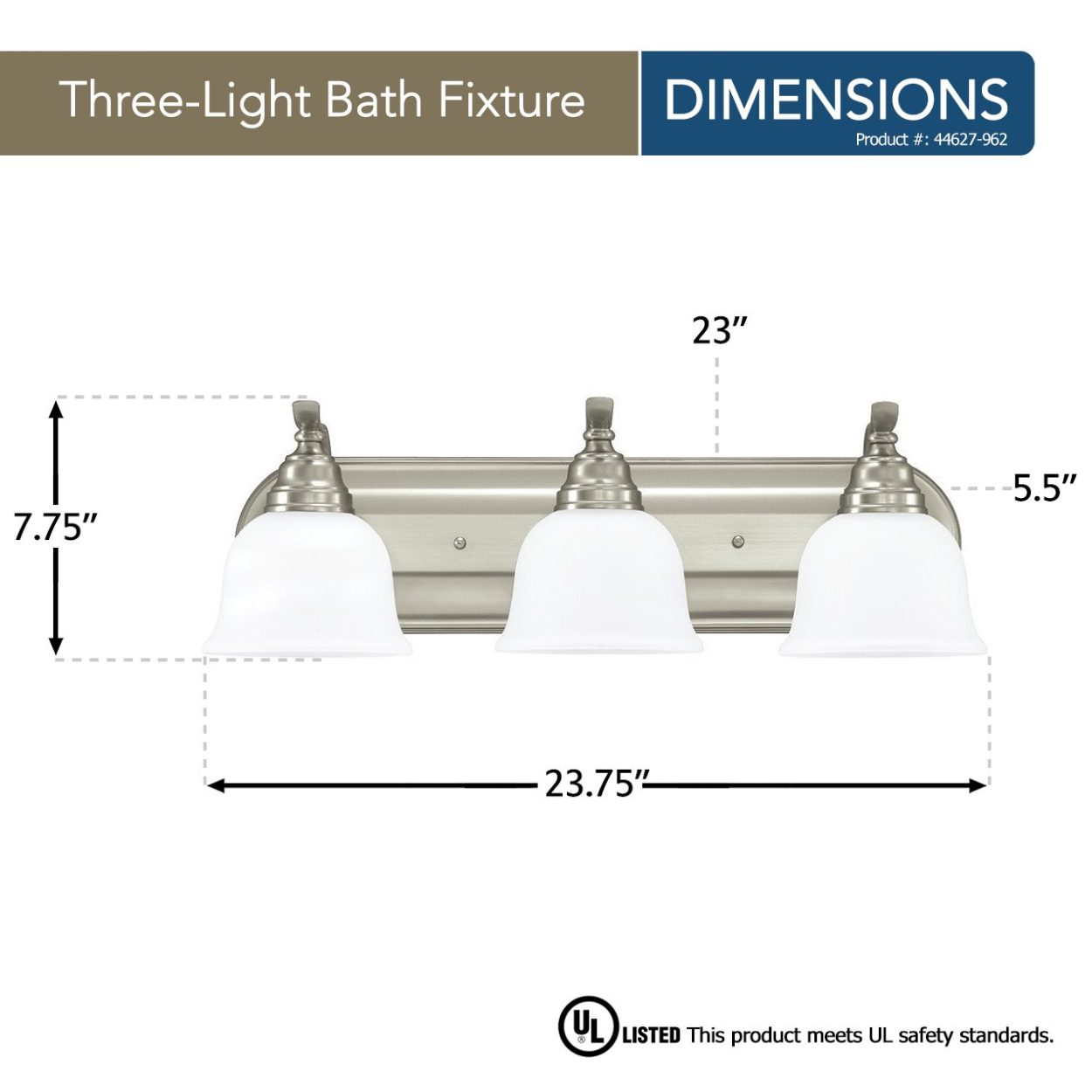 Nickel Three Light Wall Mount Bathroom Light